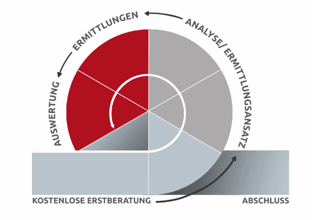 Ermittlungsgrafik - Beratung Analyse Ermittlung Auswertung