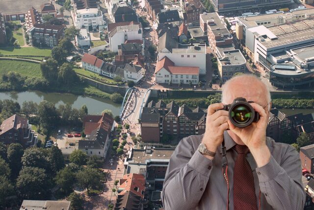 Lippebrücke Lünen, Detektiv der Detektei fotografiert, Schriftzug: Unsere Detektei ermittelt für Sie in Lünen!