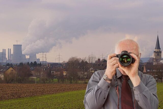 Panomramabild Rommerskirchen, Detektiv der Detektei fotografiert, Schriftzug: Unserer Detektei ermittelt für Sie in Rommerskirchen !