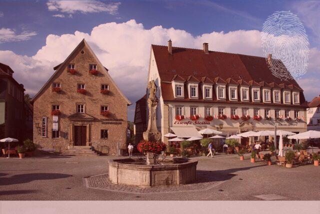 Dorfmuseum und Marktplatz Weikersheim. Fingerabdruck der Detektei Kubon.